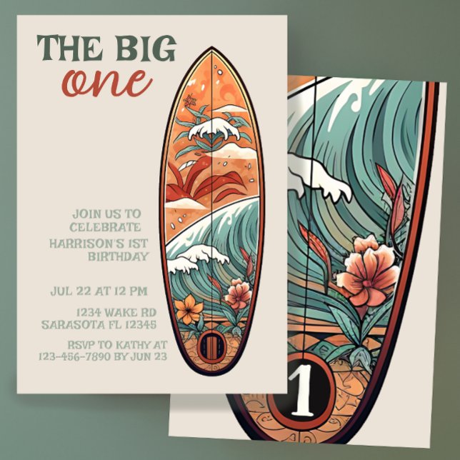 The Big One Tropical Hawaiian Surf Birthday Invitation (Creator Uploaded)