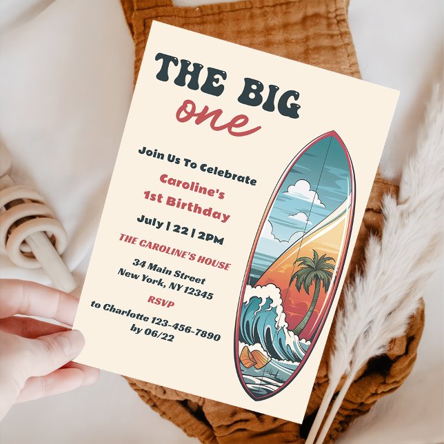 The Big One Tropical Hawaiian Surf Birthday Invitation (Creator Uploaded)