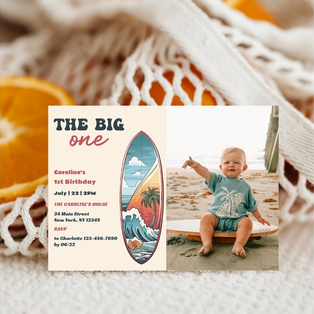 The Big One Tropical Hawaiian Surf Birthday Photo Invitation (Creator Uploaded)