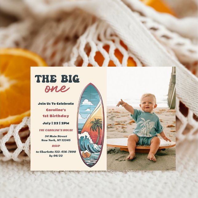 The Big One Tropical Hawaiian Surf Birthday Photo Invitation (Creator Uploaded)