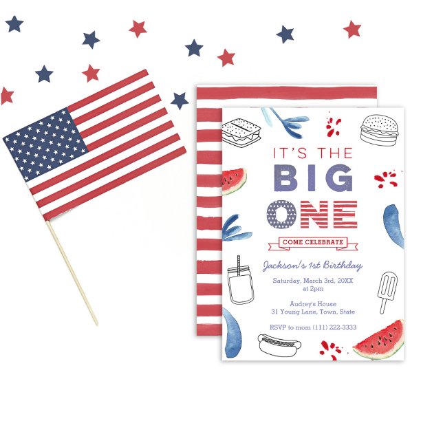The Big One USA Flag 1st Birthday Party, Unisex Invitation (Creator Uploaded)