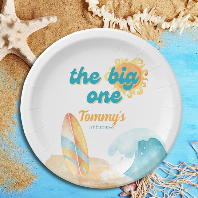 The Big One Watercolor Surfboard 1st Birthday Paper Plate (The Big One Watercolor Surfboard 1st Birthday Paper Plates
)
