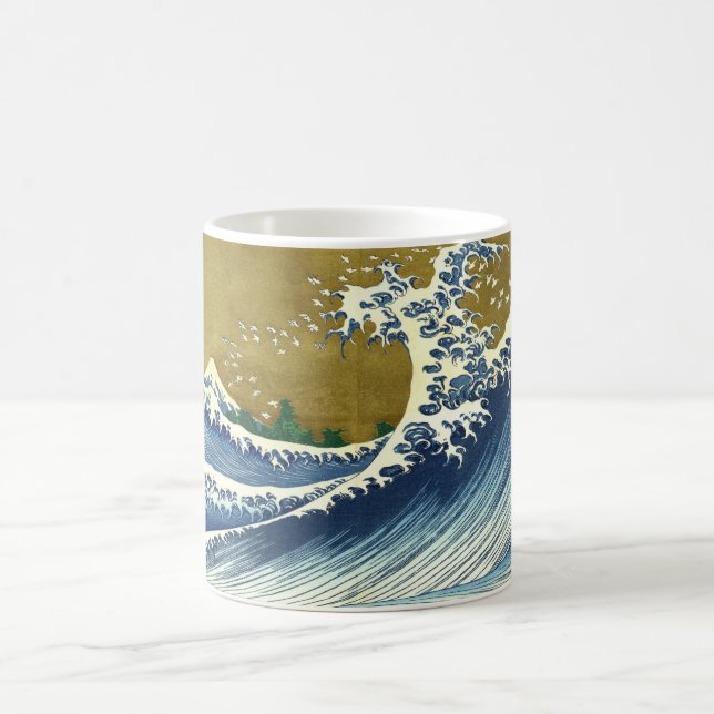 The Big Wave (Blue and Gold Japanese Art, Hokusai) Coffee Mug (Center)