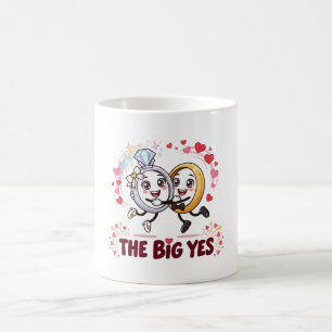 The Big Yes Engagement Ring Cartoon Couple Coffee Mug
