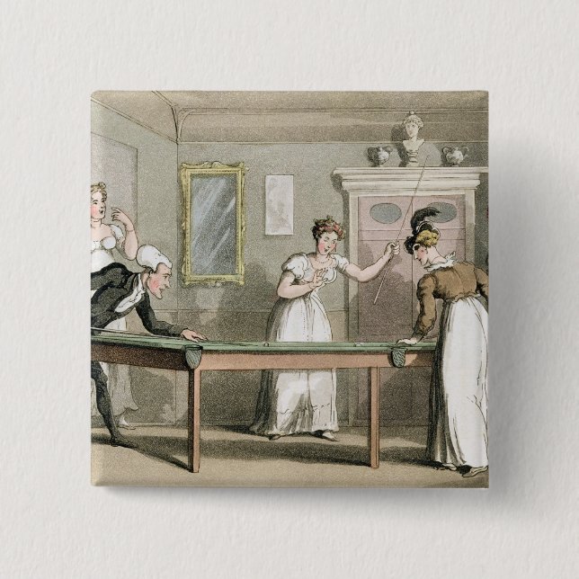 The Billiard Table, from 'The Tour of Dr Syntax in 15 Cm Square Badge (Front)