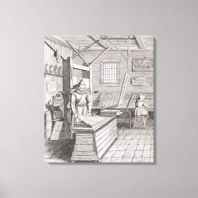 The bindery of Laurens Janszoon Koster, engraved b Canvas Print (Front)