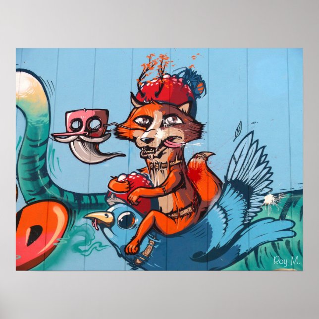 "The bird riding Fox" Graffiti art Poster (Front)