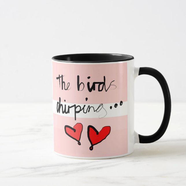 The Bird’s Chirping - Pink Window Red Throw Pillow Mug (Right)