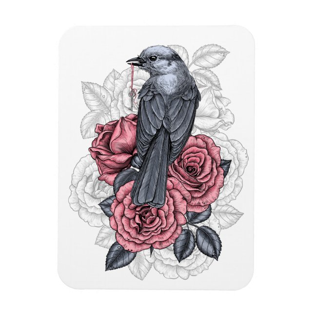 The bird with the silver key magnet (Vertical)