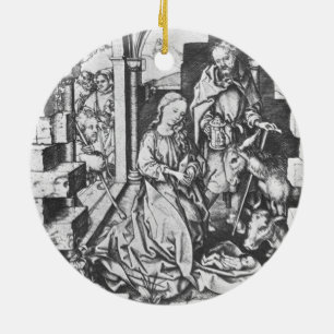 The Birth of Jesus (by Martin Schongauer) Ceramic Tree Decoration