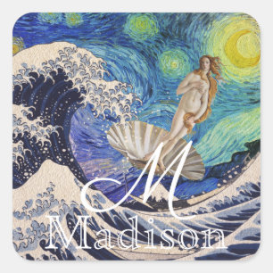 The Birth of Venus at The Great Wave Square Sticker