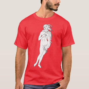 The Birth of Venus Sandro Botticelli Black Line Ar T-Shirt