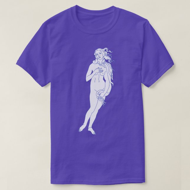 The Birth of Venus Sandro Botticelli Blue Line Art T-Shirt (Design Front)