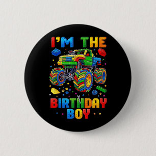 The Birthday Boy Monster Truck Bricks Building 6 Cm Round Badge