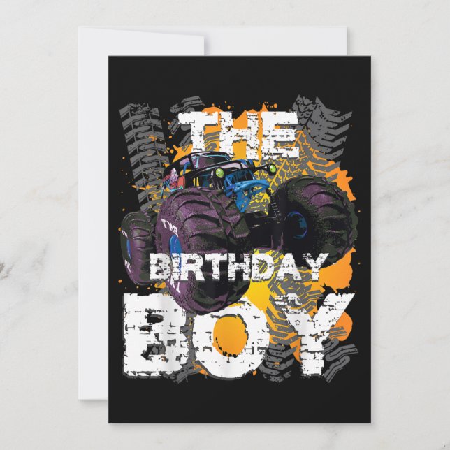 The Birthday Boy Monster Truck Matching Family Invitation (Front)