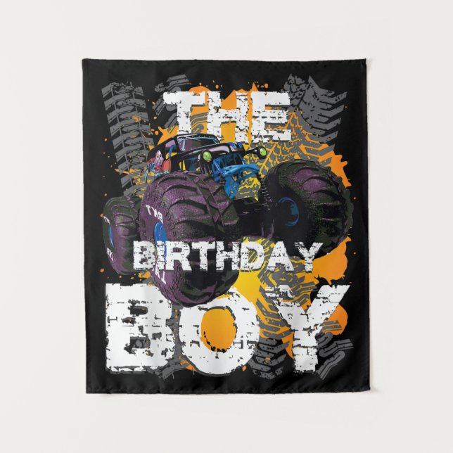The Birthday Boy Monster Truck Matching Family Tapestry (Front)