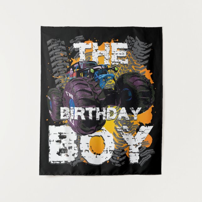 The Birthday Boy Monster Truck Matching Family Tapestry (Front)