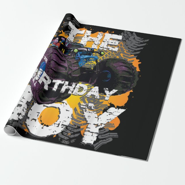 The Birthday Boy Monster Truck Matching Family Wrapping Paper (Unrolled)