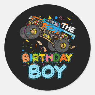 The Birthday Boy Monster Trucks Family Matching Pa Classic Round Sticker