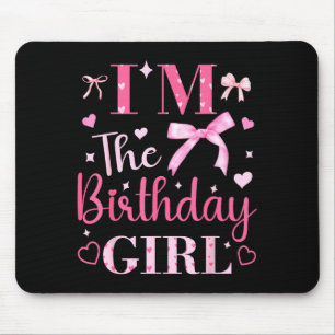 The birthday girl bow cute pink matching family mouse mat