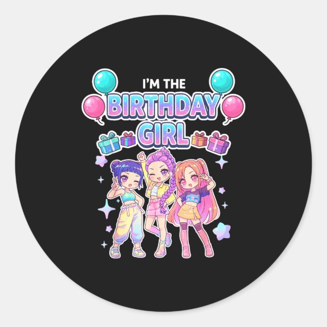 The birthday girl cute chibi kpop funny kids classic round sticker (Front)