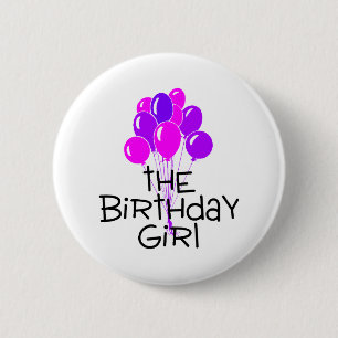 The Birthday Girl Pink Purple Balloons 6 Cm Round Badge