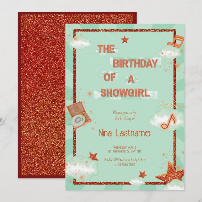 The Birthday of a Showgirl Theme Retro Music Party Invitation (Front/Back)