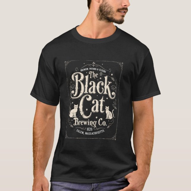 The Black Cat Brewing Co Salem Halloween Cat Lover T-Shirt (Front)