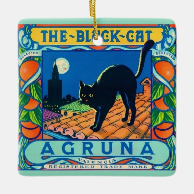 The Black Cat Ceramic Tile Ceramic Ornament (Front)