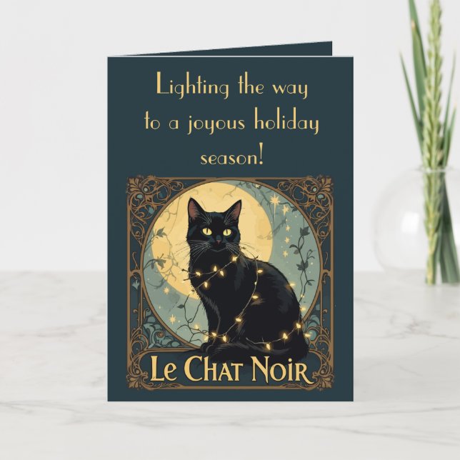 The Black Cat Fairy Lights On Festive Nights Card (Front)