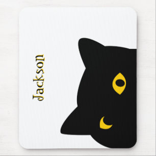 The Black cat watching you with Golden eyes custom Mouse Mat
