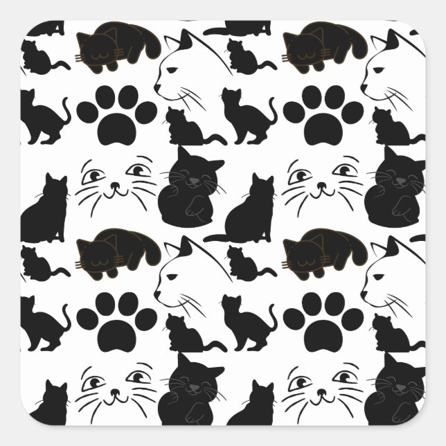THE BLACK CATS PATTERNS WRAPPING PAPER THROW PILLO SQUARE STICKER (Front)