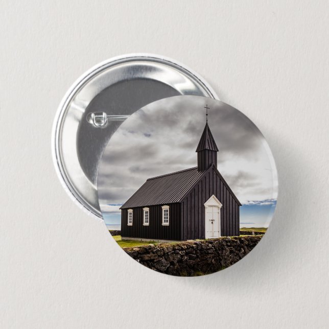 The Black Church Of Budir, Iceland 6 Cm Round Badge (Front & Back)