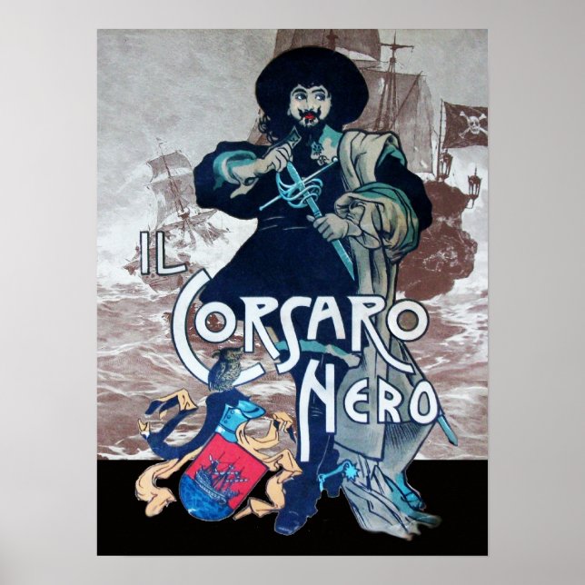 THE BLACK CORSAIR /Pirate Ship Battle In Sepia Poster (Front)