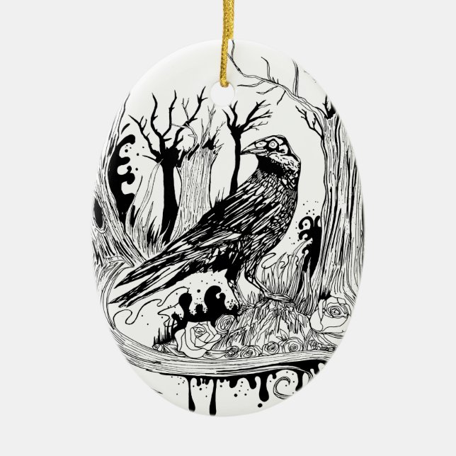 The Black Crow Ceramic Tree Decoration (Front)