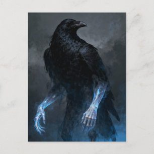 The black crow with human arms dark fantasy postcard
