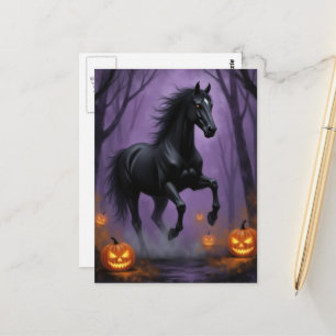The Black Horse in the Halloween Forest Postcard