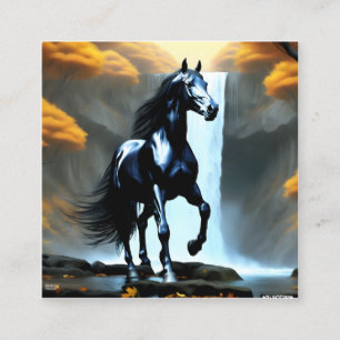The black horse stood near the waterfall, his coat square business card