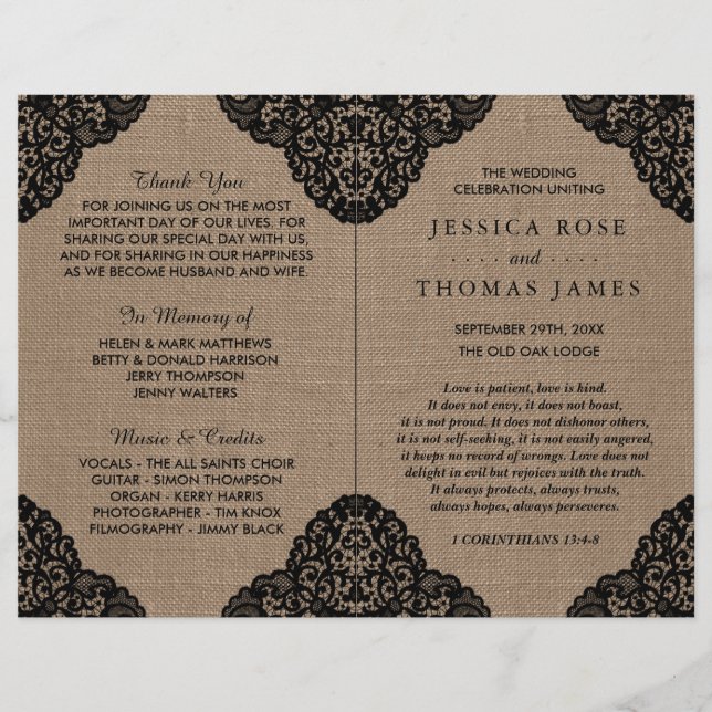 The Black Lace On Rustic Burlap Wedding Collection (Front)