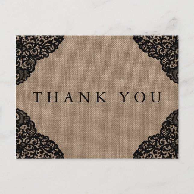The Black Lace On Rustic Burlap Wedding Collection Postcard (Front)