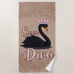 The black swan, queen of the water. beach towel