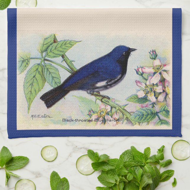 The Black-Throated Blue Warbler Kitchen Towel (Folded)