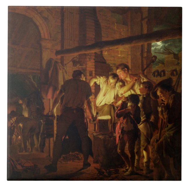The Blacksmith's Shop (oil on canvas) Tile (Front)