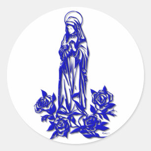 The Blessed Virgin Mary ( with blue roses ) Classic Round Sticker