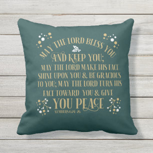The Blessing Numbers 6:24-26 Gold Green  Christmas Cushion