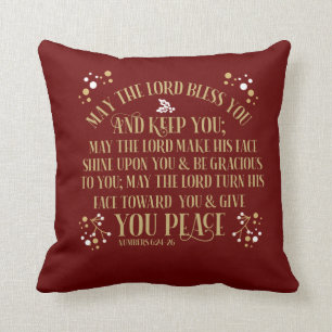 The Blessing Numbers 6:24-26 Gold Red Christmas Cushion