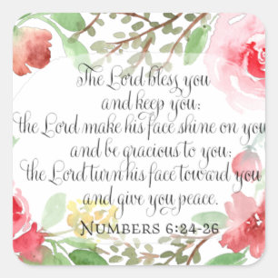 The blessing   Scripture Art   Numbers 6:24-26 Square Sticker