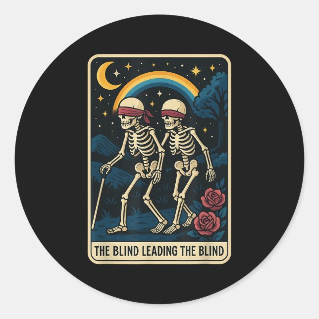 The Blind Leading The Blind Funny Tarot Card Skele Classic Round Sticker (Front)