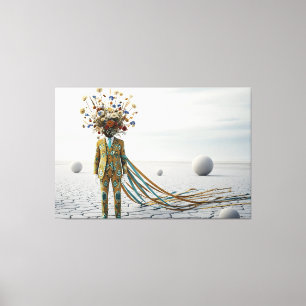 The Blooming Mind: Surreal Floral Desert Odyssey Canvas Print