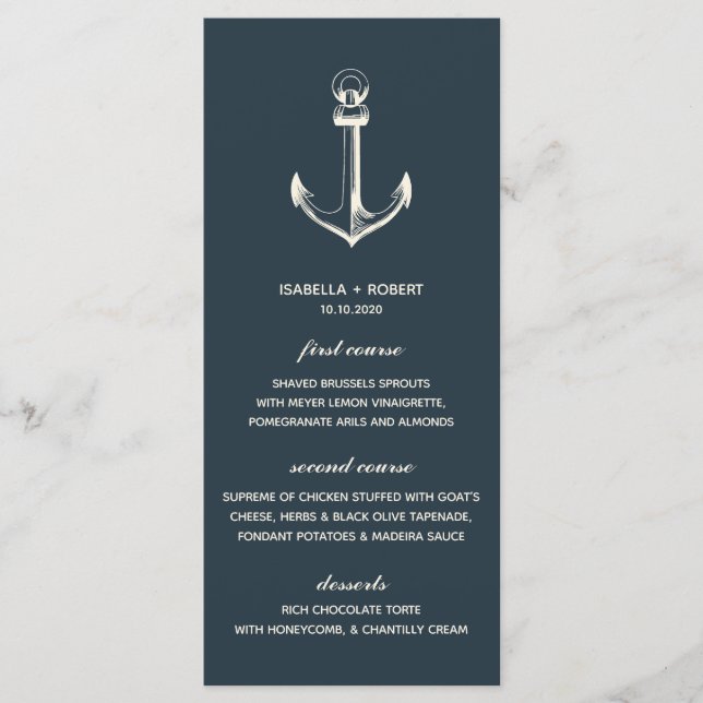The Blue Anchor | Nautical Wedding Menu (Front)